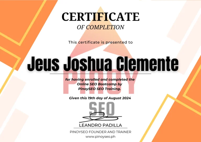 Jeus Joshua Clemente SEO Specialist Certificate